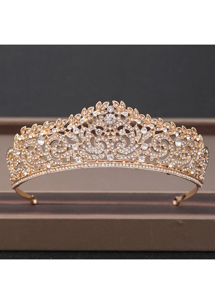 Altın Düğün Taç Saç Takı Gelin Başlığı Kadın Barok Rhinestones Kristal Tiaras Gelin Parti Taçlar Düğün Saç Aksesuarları (Yurt Dışından)