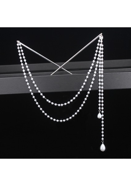 14 Çift Zincir Saç Çatal Inci Püskül Saç Tokası Nunchaku Firkete Çin Tarzı Retro Saç Aksesuarları Hanfu Tiaras Süsler (Yurt Dışından)