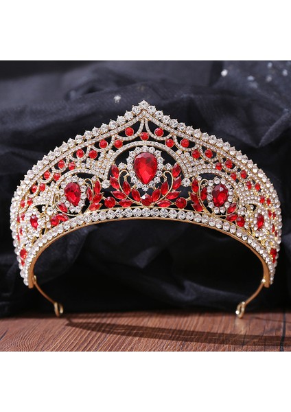 Altın Kırmızı Kmvexo Barok Kırmızı Kristal Yaprak Taçlar 2022 Düğün Saç Aksesuarları Parti Başlıklar Kadın Gelin Tiaras Pageant Saç Takı (Yurt Dışından)
