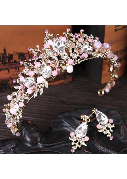 H006 Pembe 3 Adet Pembe Altın Renk Inci Gelin Taçlar El Yapımı Tiara Gelin Kafa Bandı Kristal Düğün Diadem Kraliçe Taç Düğün Saç Aksesuarları (Yurt Dışından)