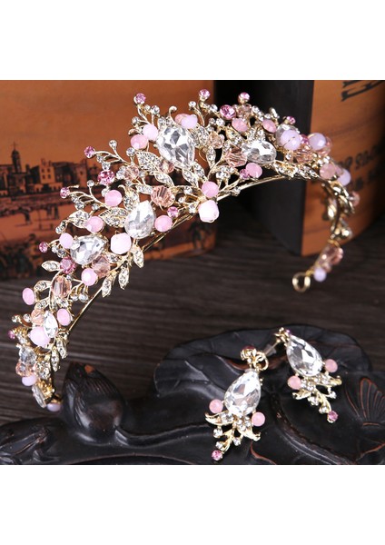 H006 Pembe 3 Adet Pembe Altın Renk Inci Gelin Taçlar El Yapımı Tiara Gelin Kafa Bandı Kristal Düğün Diadem Kraliçe Taç Düğün Saç Aksesuarları (Yurt Dışından) modelleri