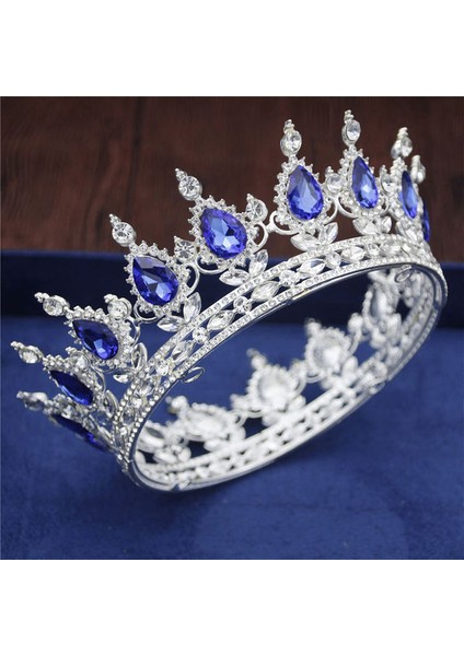 Gümüş Mavi Kristal Vintage Kraliyet Kraliçe Kral Tiaras ve Taçlar Erkek/kadın Pageant Balo Diadem Saç Süsler Düğün Saç Takı Aksesuarları (Yurt Dışından)
