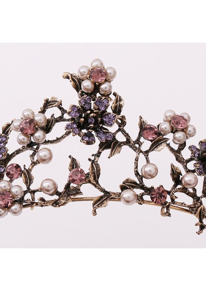 Siyah Barok Vintage Siyah Mor Kristal Inciler Gelin Tiaras Taç Taklidi Pageant Diadem Peçe Tiara Düğün Saç Aksesuarları (Yurt Dışından) fırsatları