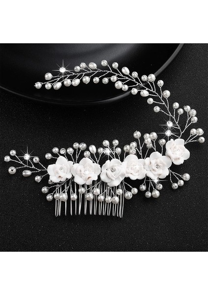 Stil 6 Gümüş Renk Çiçek Saç Tarak Takı Kızlar El Yapımı Alaşım Inci Firkete Saç Tarak Gelin Tiaras Düğün Saç Aksesuarı Takı (Yurt Dışından)