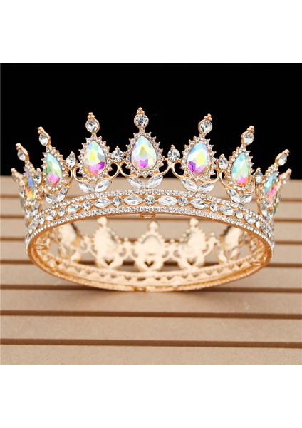 Altın Ab Renkleri Kristal Vintage Kraliyet Kraliçe Kral Tiaras ve Taçlar Erkek/kadın Pageant Balo Diadem Saç Süsler Düğün Saç Takı Aksesuarları (Yurt Dışından)