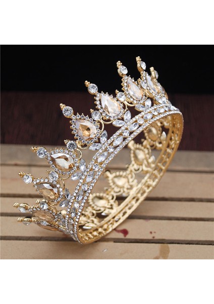 Altın Ab Renkleri Kristal Vintage Kraliyet Kraliçe Kral Tiaras ve Taçlar Erkek/kadın Pageant Balo Diadem Saç Süsler Düğün Saç Takı Aksesuarları (Yurt Dışından)