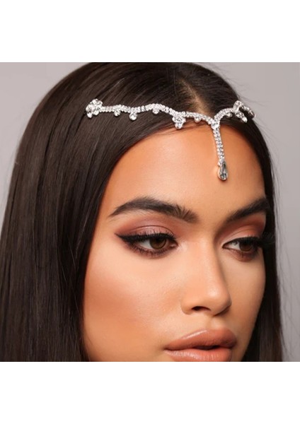 Gümüş Tip 1 Stonefans Bling Hint Kolye Alın Zincir Takı Tiara Başlığı Gelin Kafa Saç Düğün Kristal Şapkalar Aksesuarları Hediye (Yurt Dışından) fırsatları