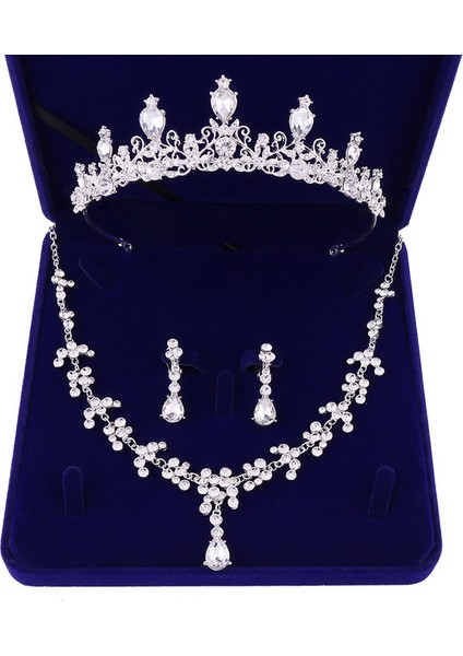 Resim Olarak Moda Zirkon Gelin Takı Setleri Düğün Taç Kolye Küpe Pin Inci Kristal Tiara ve Taçlar Saç Süsler Kadın (Yurt Dışından)