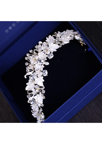 H011 Gümüş Renk Vintage Seramik Taklidi Inci Çiçek Gelin Taçlar Tiara Bantlar Kristal Diadem Taç Düğün Saç Aksesuarları (Yurt Dışından) fırsatları