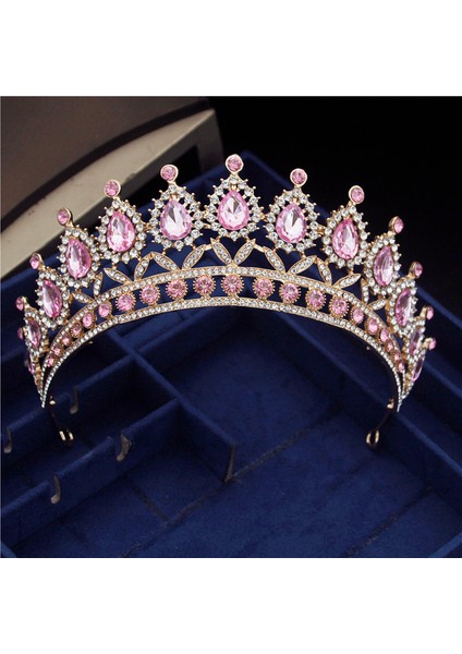 Altın Tam Pembe Muhteşem Pembe Kristal Bantlar Kraliçe Tiaras ve Taçlar Gelin Hairband Kızlar Balo Parti Düğün Saç Takı Aksesuarları (Yurt Dışından)