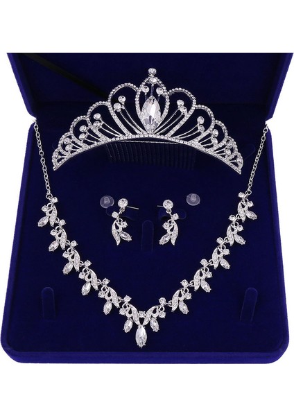 Resim Olarak Moda Zirkon Gelin Takı Setleri Düğün Taç Kolye Küpe Pin Inci Kristal Tiara ve Taçlar Saç Süsler Kadın (Yurt Dışından)