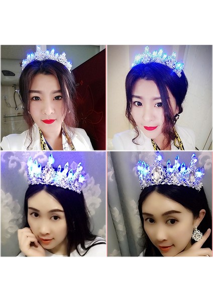 Mor Işık Parlayan Kristal Rhinestone Tiaras Gelin Kadınlar Için LED Işık Taçlar Saç Süsler Takı Düğün Gelin Kraliçe Taç Tiara ML708 (Yurt Dışından) modelleri
