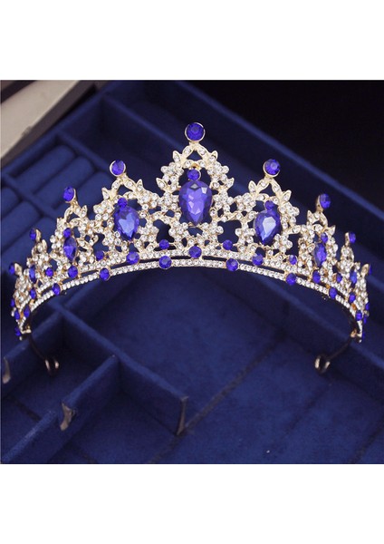 Mavi Muhteşem Pembe Kristal Bantlar Kraliçe Tiaras ve Taçlar Gelin Hairband Kızlar Balo Parti Düğün Saç Takı Aksesuarları (Yurt Dışından)