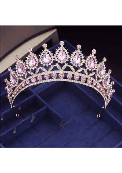 Mavi Muhteşem Pembe Kristal Bantlar Kraliçe Tiaras ve Taçlar Gelin Hairband Kızlar Balo Parti Düğün Saç Takı Aksesuarları (Yurt Dışından) fiyatları