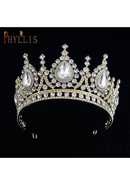 A148-GOLD A268 Lüks Prenses Taç Pageant Diadem Gelin Saç Takı Düğün Başlığı Kraliçe Headdress Altın Kadın Tiara Kafa Bandı (Yurt Dışından)