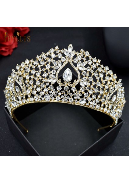 A148-GOLD A268 Lüks Prenses Taç Pageant Diadem Gelin Saç Takı Düğün Başlığı Kraliçe Headdress Altın Kadın Tiara Kafa Bandı (Yurt Dışından) modelleri