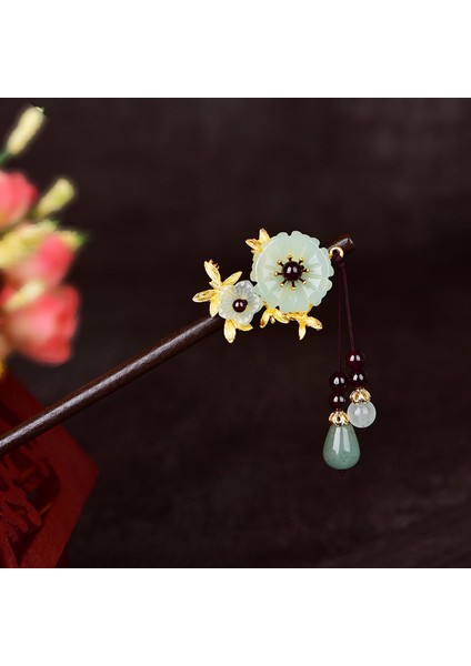 01 Soluk Yeşil Çin Etnik Antik Firkete Şapkalar Hanfu Püskül Prenses Adım Sarsıntı Antik Karakteristik Ahşap Renkli Sır Firkete (Yurt Dışından)