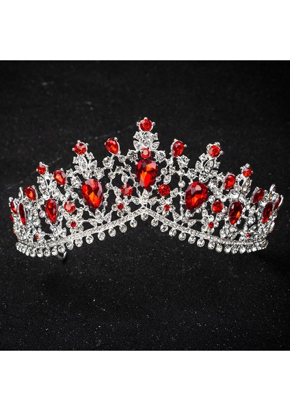 H001 Gümüş Kırmızı Kmvexo Avrupa Yeşil Kristal Tiaras Vintage Siyah Rhinestone Pageant Taç Barok Gelin Düğün Saç Takı Aksesuarları Hediye (Yurt Dışından)