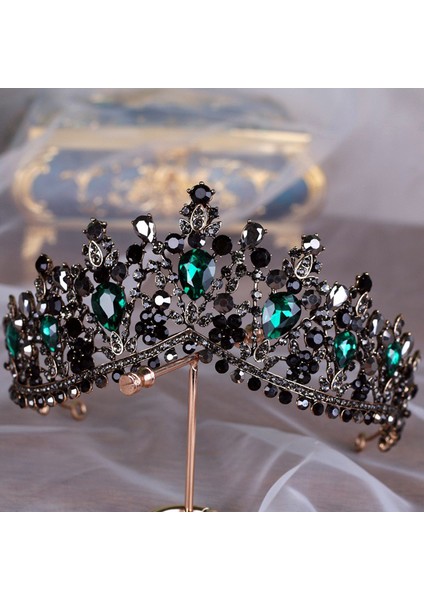 H001 Gümüş Kırmızı Kmvexo Avrupa Yeşil Kristal Tiaras Vintage Siyah Rhinestone Pageant Taç Barok Gelin Düğün Saç Takı Aksesuarları Hediye (Yurt Dışından) fiyatları