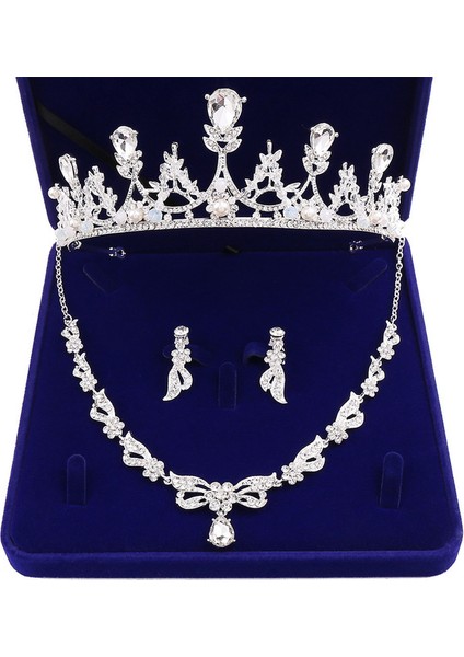 Resim Olarak Moda Zirkon Gelin Takı Setleri Düğün Taç Kolye Küpe Pin Inci Kristal Tiara ve Taçlar Saç Süsler Kadın (Yurt Dışından)