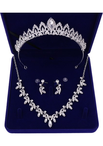 Resim Olarak Moda Zirkon Gelin Takı Setleri Düğün Taç Kolye Küpe Pin Inci Kristal Tiara ve Taçlar Saç Süsler Kadın (Yurt Dışından) fırsatları