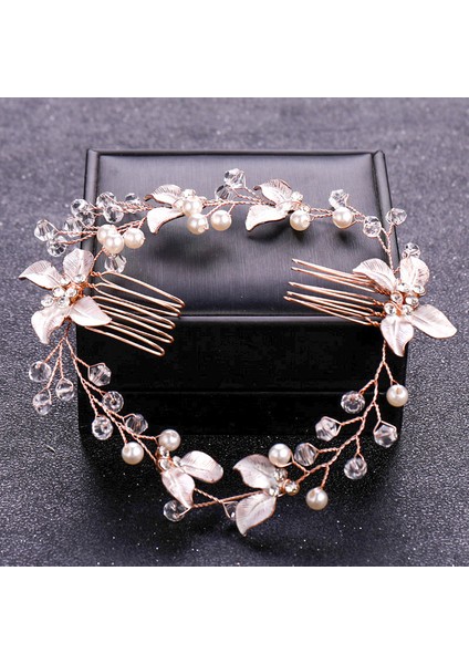 Gül Altın Gül Altın Renk Kristal Inci Çiçek Saç Tarak Firkete Kafa Bandı Kadınlar Için Gelin Düğün Gelin Saç Aksesuarları Takı Tarak (Yurt Dışından)