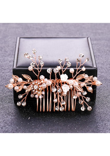 Gül Altın Gül Altın Renk Kristal Inci Çiçek Saç Tarak Firkete Kafa Bandı Kadınlar Için Gelin Düğün Gelin Saç Aksesuarları Takı Tarak (Yurt Dışından) modelleri
