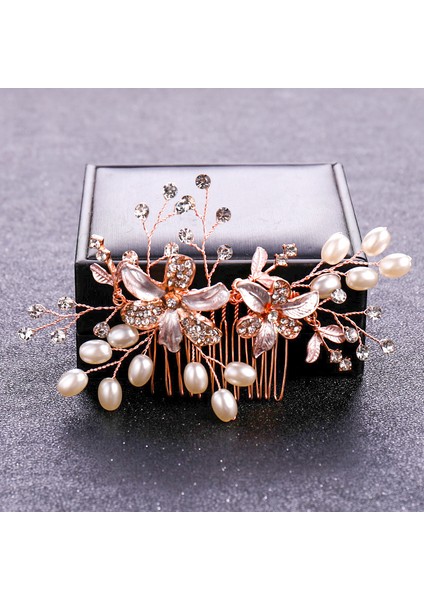 Gül Altın Gül Altın Renk Kristal Inci Çiçek Saç Tarak Firkete Kafa Bandı Kadınlar Için Gelin Düğün Gelin Saç Aksesuarları Takı Tarak (Yurt Dışından) fırsatları