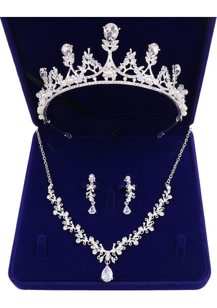 Resim Olarak Moda Zirkon Gelin Takı Setleri Düğün Taç Kolye Küpe Pin Inci Kristal Tiara ve Taçlar Saç Süsler Kadın (Yurt Dışından)