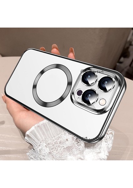 Apple iPhone 15 Pro Max Orta Logo Gösteren Arkası Şeffaf Kenarları Renkli Titanium Telefon Kılıfı