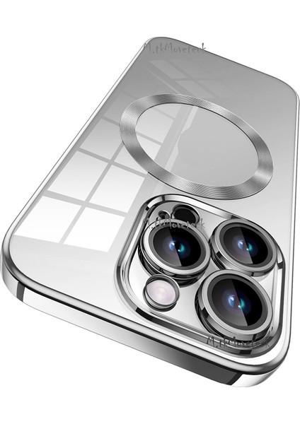 Apple iPhone 15 Pro Orta Logo Gösteren Arkası Şeffaf Kenarları Renkli Titanium Telefon Kılıfı