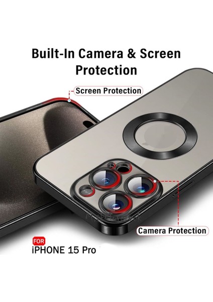 Apple iPhone 15 Pro Orta Logo Gösteren Arkası Şeffaf Kenarları Renkli Titanium Telefon Kılıfı modelleri