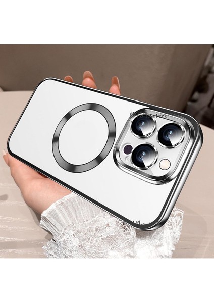 Apple iPhone 15 Pro Orta Logo Gösteren Arkası Şeffaf Kenarları Renkli Titanium Telefon Kılıfı