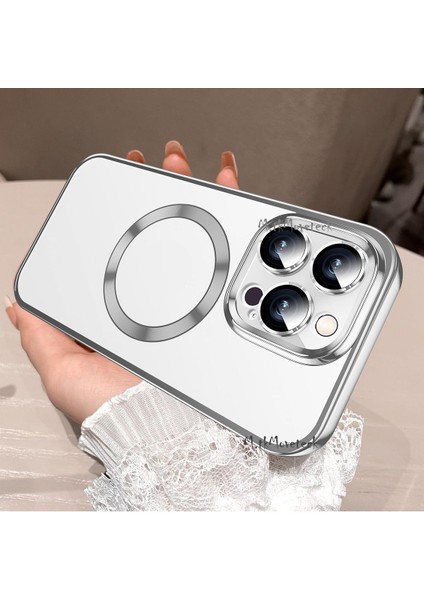 Apple iPhone 15 Pro Orta Logo Gösteren Arkası Şeffaf Kenarları Renkli Titanium Telefon Kılıfı