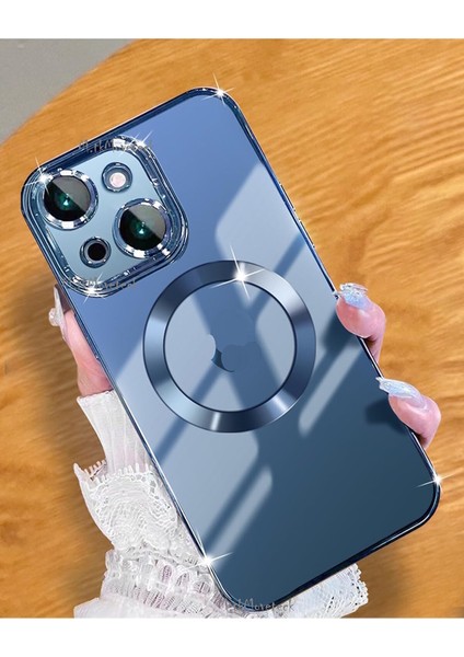 Apple iPhone 15 Orta Logo Gösteren Arkası Şeffaf Kenarları Renkli Titanium Telefon Kılıfı