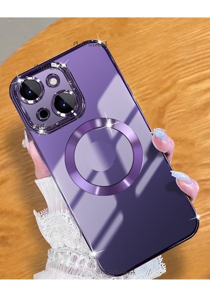 Apple iPhone 15 Orta Logo Gösteren Arkası Şeffaf Kenarları Renkli Titanium Telefon Kılıfı