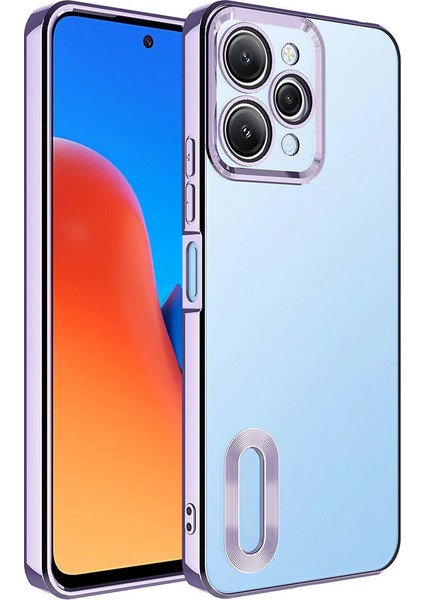 Xiaomi Redmi 12 Orta Logo Gösteren Arkası Şeffaf Kenarları Renkli Titanium Telefon Kılıfı