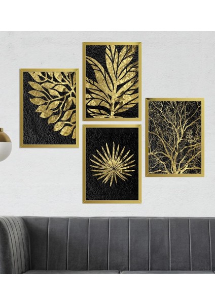 Siyah ve Gold Detaylı Aynalı Altın Pleksli Çerçeveli Mdf Tablo