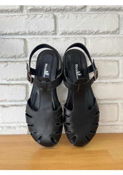 111118 014 Kadın Siyah Büyük Numara Sandalet