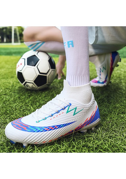 Erkek Yüksek Bilekli Futbol Ayakkabı - Beyaz (Yurt Dışından)