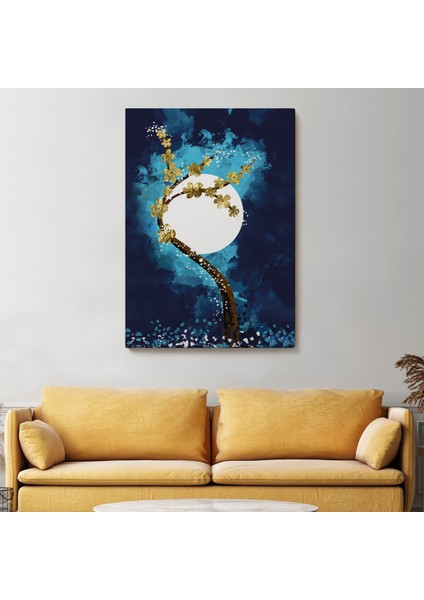 Altın Çiçekli Ağaç ve ve Ay Kanva Tablo, Soyut Çağdaş Sanat ÖRNEĞI-4971