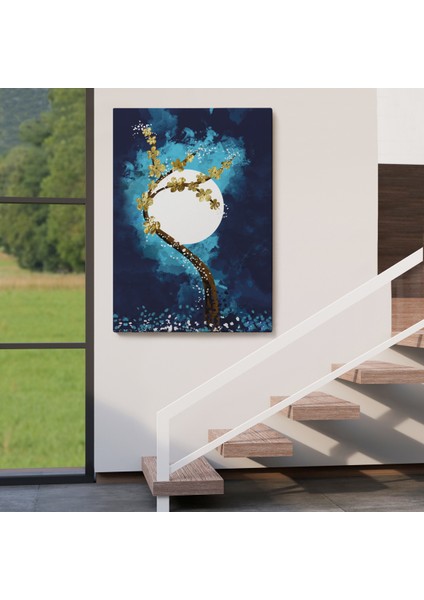 Altın Çiçekli Ağaç ve ve Ay Kanva Tablo, Soyut Çağdaş Sanat ÖRNEĞI-4971