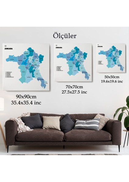 Ankara Ili ve Ilçeler Haritası Dekoratif Kanvas Tablo 1264 indirimleri