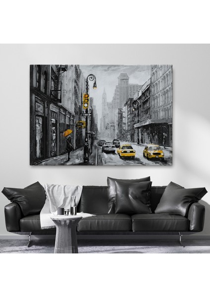 New York Sokakları ve Sarı Taksi Yağlıboya Görünüm Kanvas TABLO-3552 fiyatları