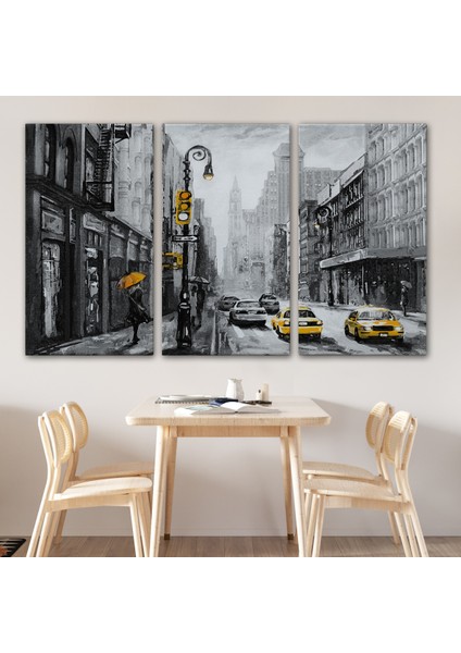 New York Sokakları ve Sarı Taksi Yağlıboya Görünüm Kanvas TABLO-3552 modelleri