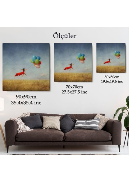 Renkli Balonlarla Uçan Kız Kanvas TABLO-5855