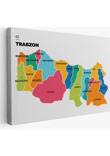 Trabzon Ili ve Ilçeler Haritası Dekoratif Kanvas Tablo 1469