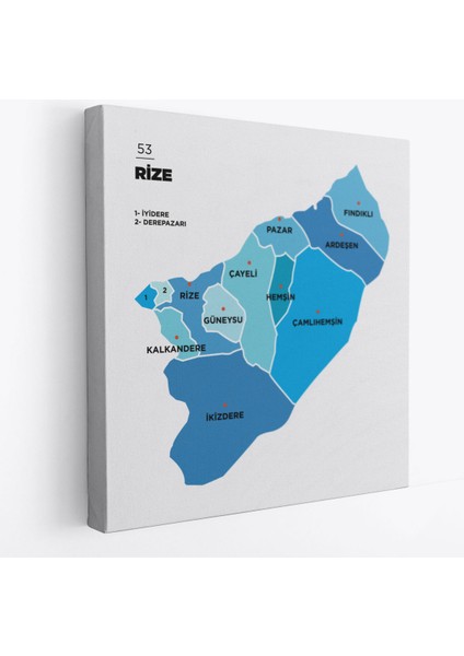 Rize Ili ve Ilçeler Haritası Dekoratif Kanvas Tablo 1441