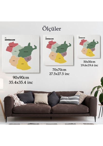 Gumüşhane Ili ve Ilçeler Haritası Dekoratif Kanvas Tablo 1349 indirimleri