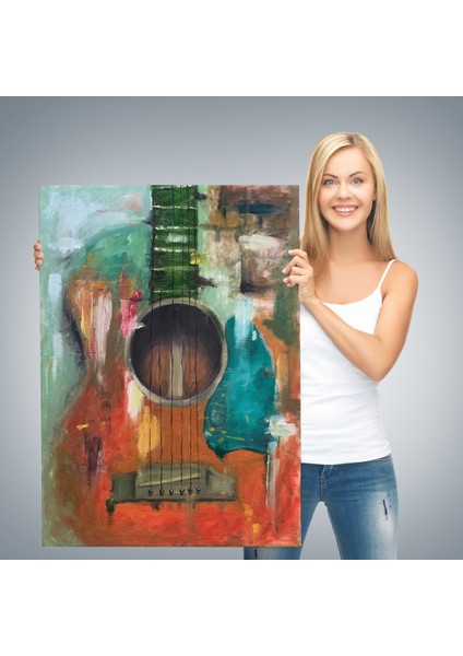 Gitar Temalı Yağlıboya Görünüm Dekoratif Kanvas Duvar Tablosu, Sanat Evi Kanvas TABLO-4976 modelleri